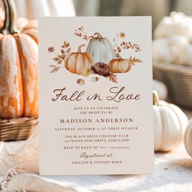 Rustic Fall in Love Pumpkin Floral Bridal Shower Invitation (Creator Uploaded)