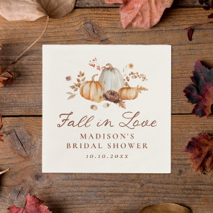 Rustic Fall in Love Pumpkin Floral Bridal Shower Napkins