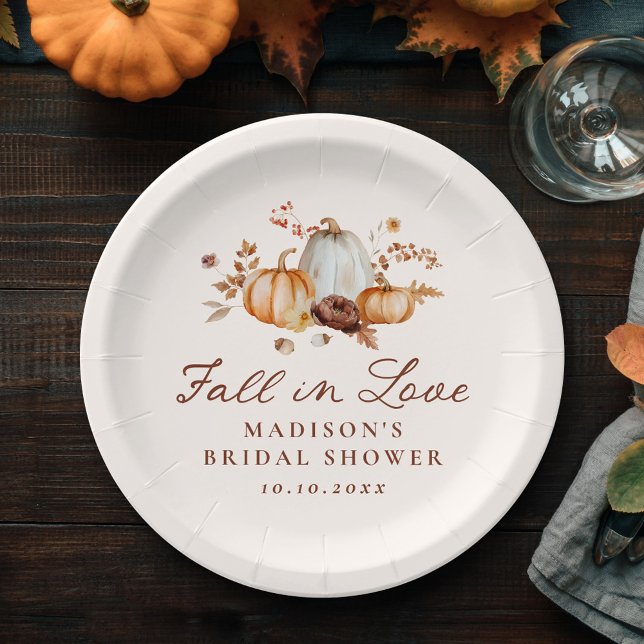 Rustic Fall in Love Pumpkin Floral Bridal Shower Paper Plates (Creator Uploaded)