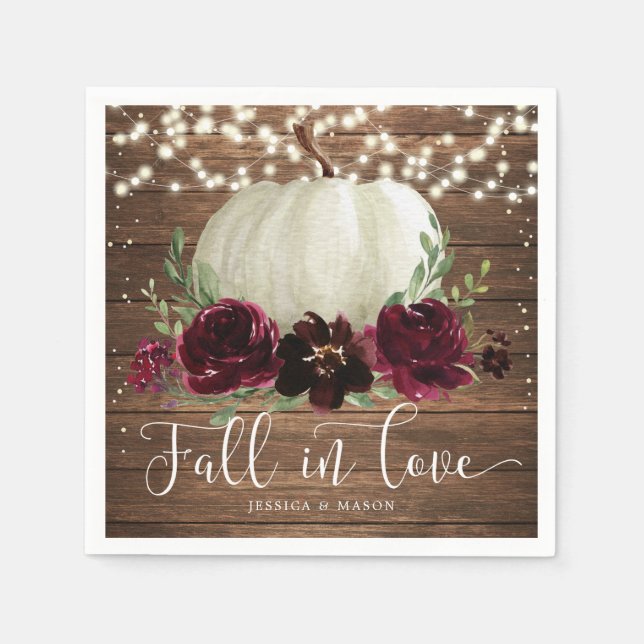 Rustic Fall In Love Pumpkin Wedding Napkins (Front)