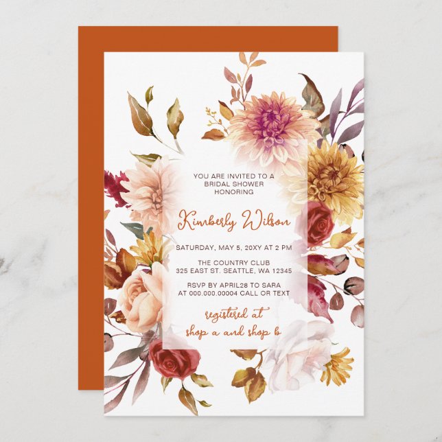 Rustic Fall in Love Pumpkins Fall Bridal Shower Invitation (Front/Back)
