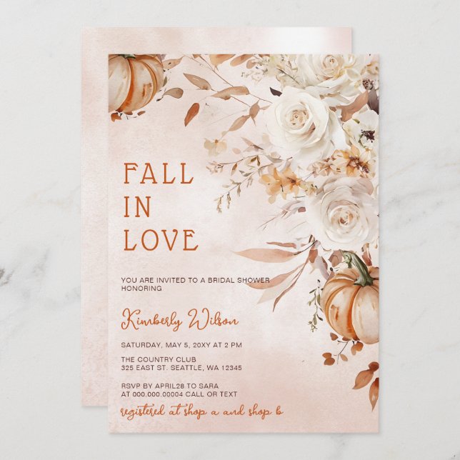 Rustic Fall in Love Pumpkins Fall Bridal Shower Invitation (Front/Back)