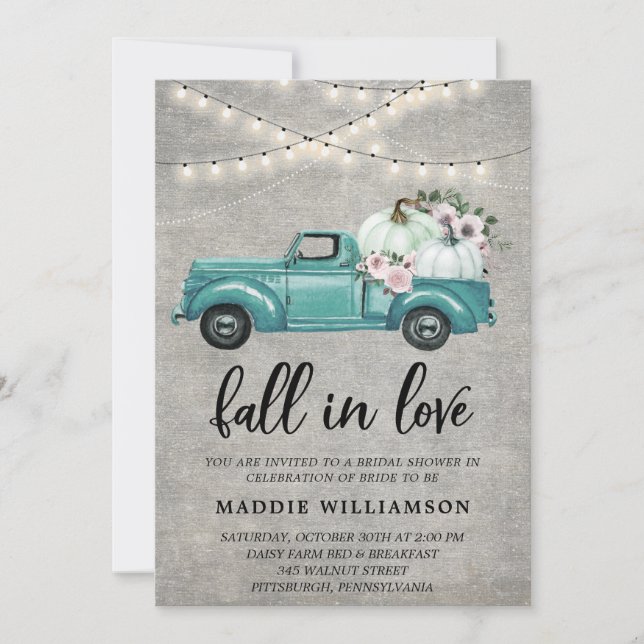 Rustic Fall in Love Pumpkins Floral Bridal Shower  Invitation (Front)