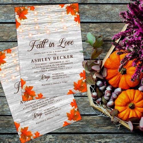 Rustic Fall In Love String Lights Bridal Shower Invitation