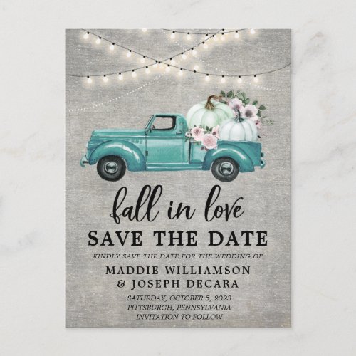 Rustic Fall in Love String Lights Save the Date  Announcement Postcard