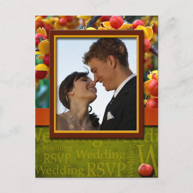 Rustic Fall In Love Wedding RSVP Photo Postcard (Front)