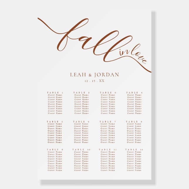 Rustic Fall In Love Wedding Seating Chart Foam Board (Front)