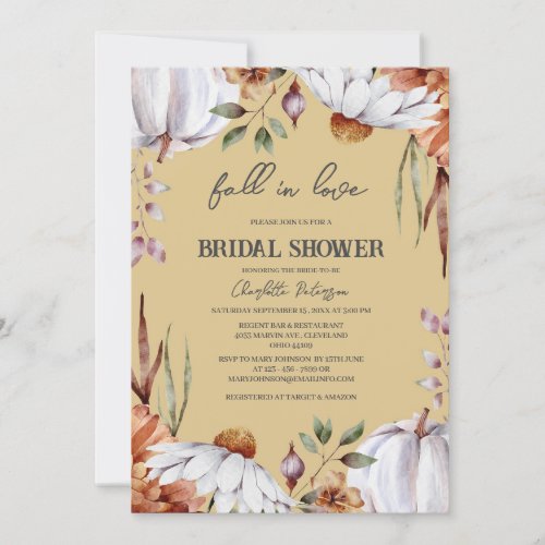 Rustic Fall In Love White Pumpkin Bridal Shower  Invitation