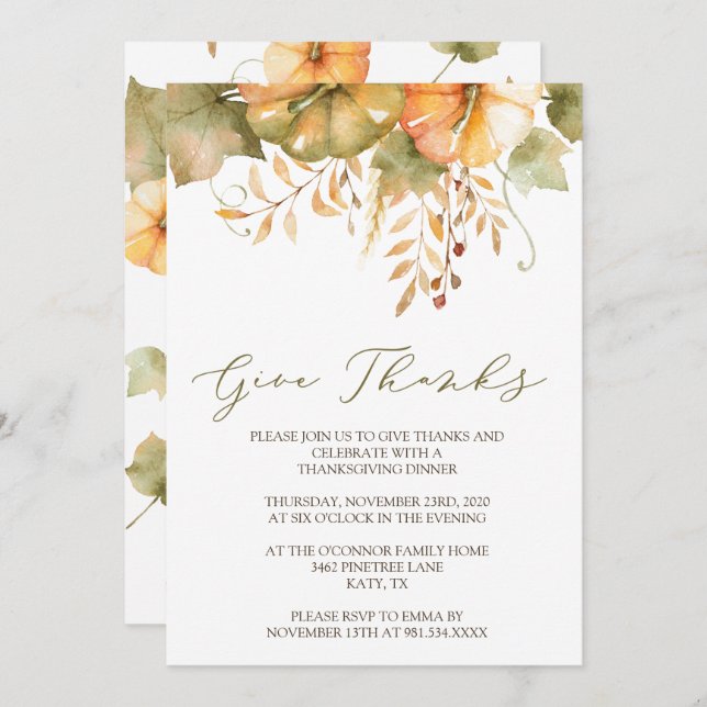 Rustic Fall Invite Thanksgiving Invitation (Front/Back)