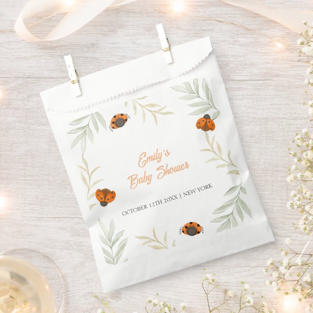 Rustic Fall Ladybug Greenery Baby Shower  Favor Bag (Clipped)