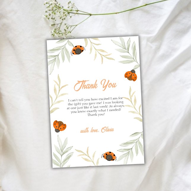 Rustic Fall Ladybug Greenery Baby Shower  Thank You Card (Rustic Fall Ladybug Greenery Baby Shower Thank You Card)
