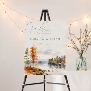 Rustic fall lake Wedding welcome Board
