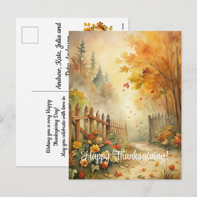 Rustic Fall Landscape Happy Thanksgiving Holiday Postcard (Front/Back)