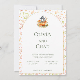 Rustic Fall Lantern and Pumpkin Wedding Invitation