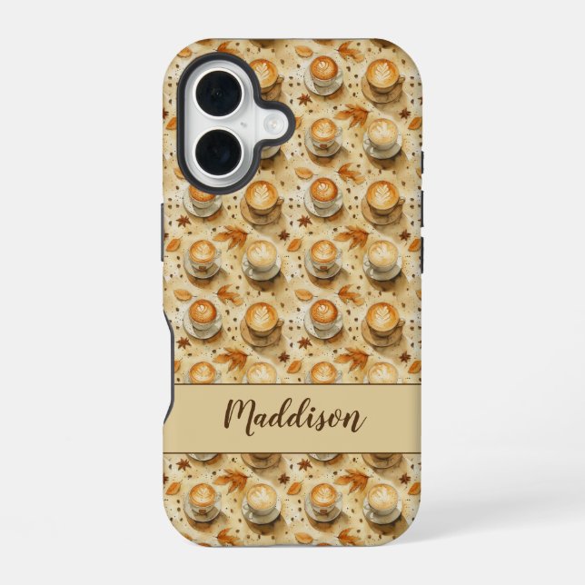 Rustic Fall Latte Pattern with Autumn Leaves Iphone Case (Back)