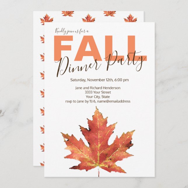 Rustic Fall Leaf Dinner Party Invitation (Front/Back)