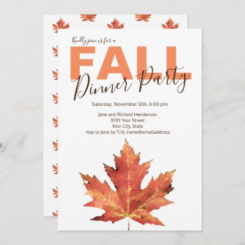 Rustic Fall Leaf Dinner Party Invitation