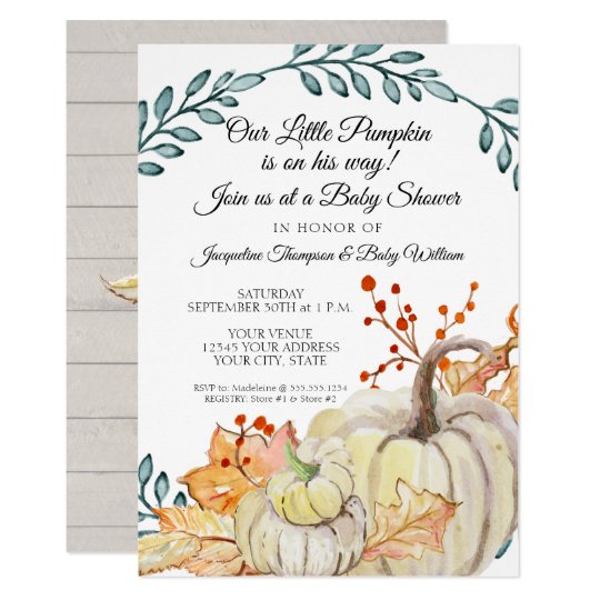 Rustic Fall Leaf n Wood Pumpkin Boy Baby Shower Invitation | Zazzle.com