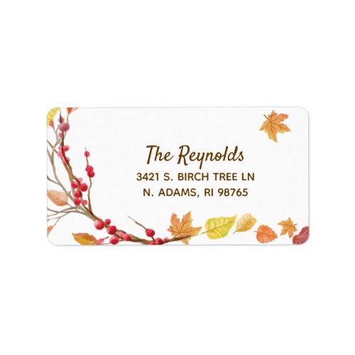 Rustic Fall Leaves And Berries Watercolor Label