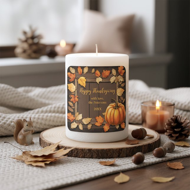Rustic Fall Leaves and Pumpkin Thanksgiving  Square Sticker (Creator Uploaded)