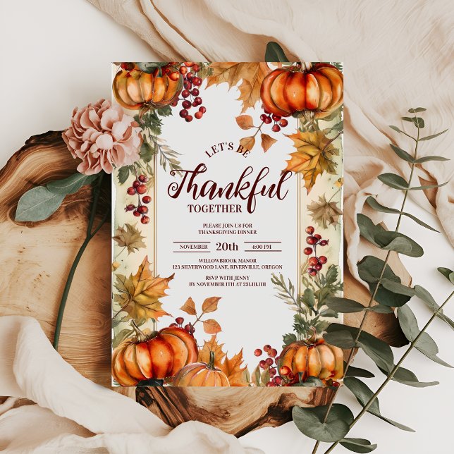 Rustic Fall Leaves and Pumpkins Thanksgiving  Invitation (Creator Uploaded)