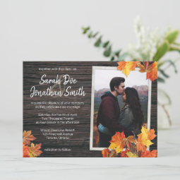 Rustic Fall Leaves and Wood Invitation | Zazzle