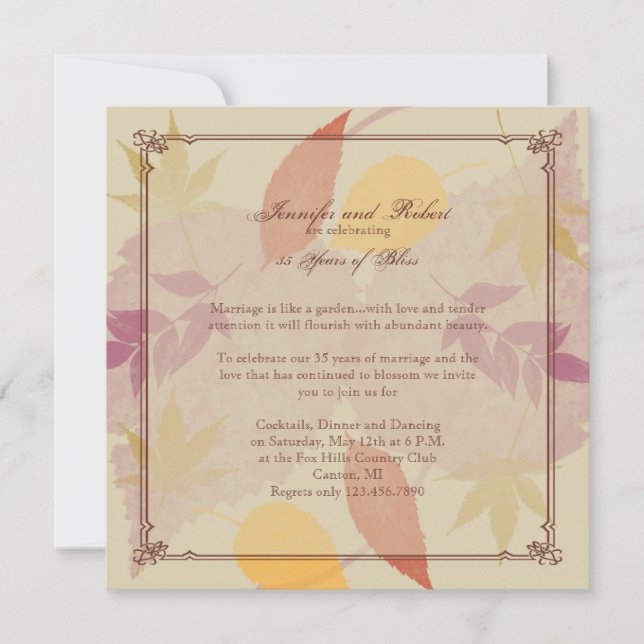 Rustic Fall Leaves Anniversary Invitation (Front)