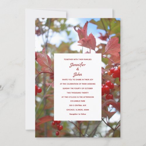 Rustic Fall Leaves Autumn Berries Photo Wedding Invitation