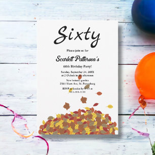 Rustic Fall Leaves Autumn Floral 60th Birthday Invitation