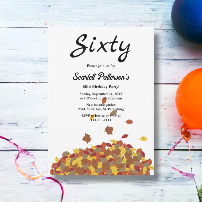 Rustic Fall Leaves Autumn Floral 60th Birthday Invitation | Zazzle