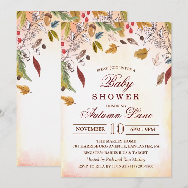 Rustic Fall Leaves Baby Shower Invitation (Front/Back)