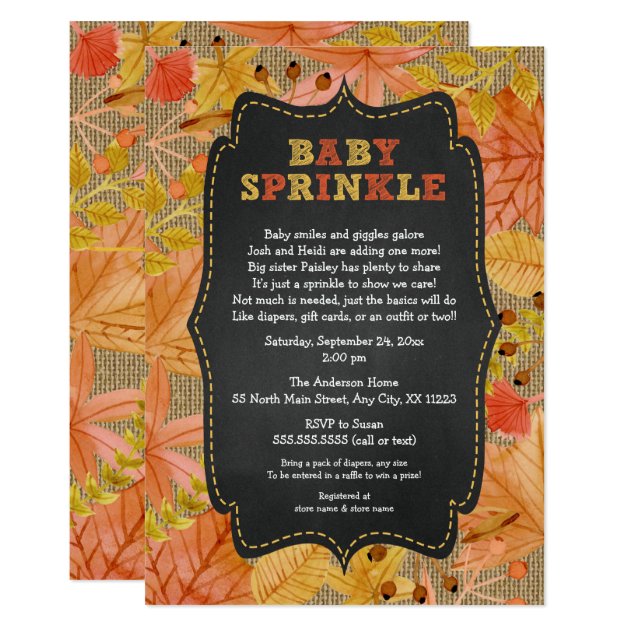 Rustic Fall Leaves Baby Sprinkle / Baby Shower Invitation