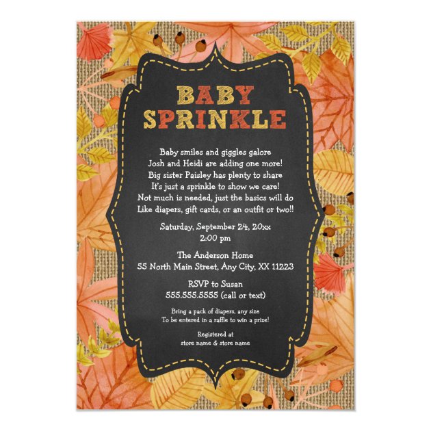Rustic Fall Leaves Baby Sprinkle / Baby Shower Invitation