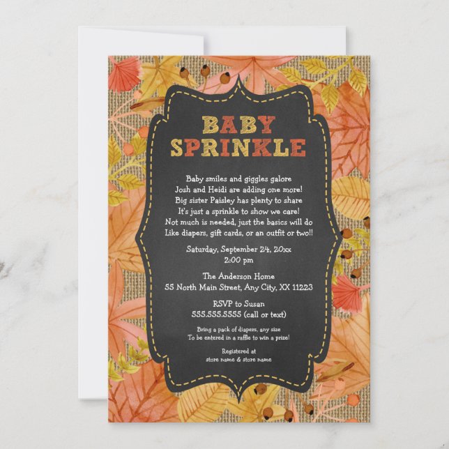 Rustic Fall Leaves Baby Sprinkle / baby shower Invitation (Front)