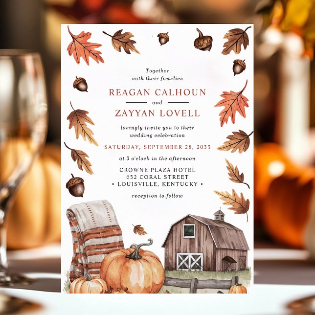 Rustic Fall Leaves Barn Wedding  Invitation (Creator Uploaded)
