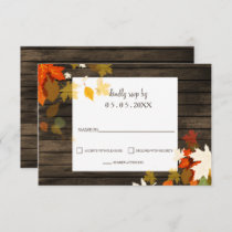 Rustic Fall leaves Barn Wood Fall Wedding rsvp Invitation