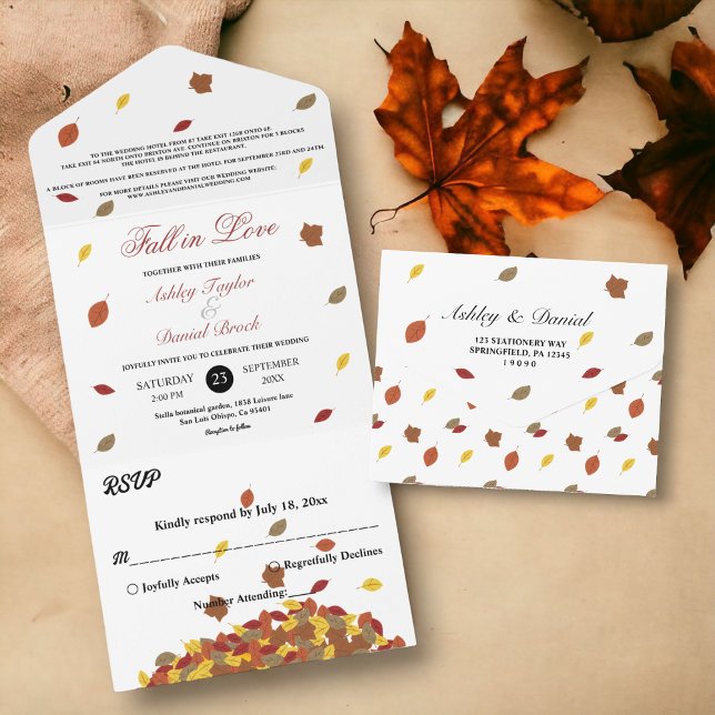 Rustic Fall Leaves Boho Autumn Floral Wedding All In One Invitation (Creator Uploaded)