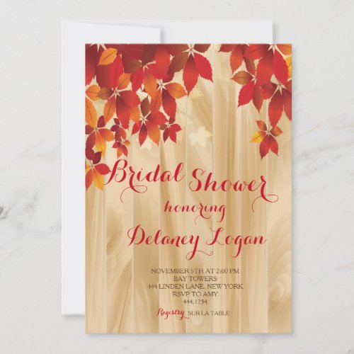 Rustic Fall Leaves Bridal Shower Invitation