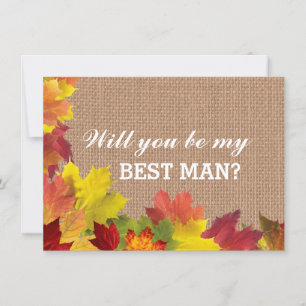 Rustic Fall Leaves Burlap BEST MAN Invitation