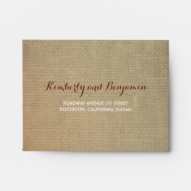 Rustic Fall Leaves Burlap Texture Wedding RSVP Envelope (Front)