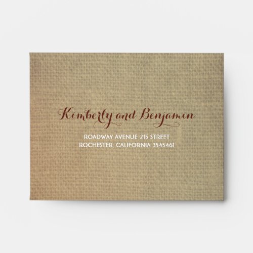 Rustic Fall Leaves Burlap Texture Wedding RSVP Envelope - Rustic burlap and maple leaves fall wedding RSVP envelopes with your address on the front side