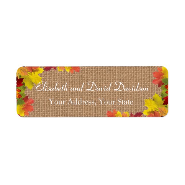 Rustic Fall Leaves Burlap Wedding Custom Label (Front)