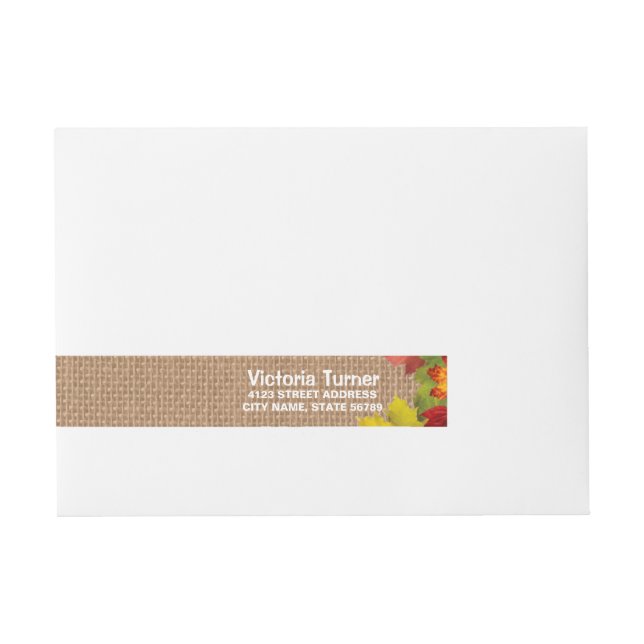 Rustic Fall Leaves Burlap Wedding Custom Wrap Around Address Label (Front)