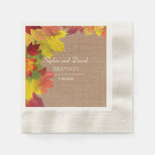Rustic Fall Leaves Burlap Wedding Paper Napkins