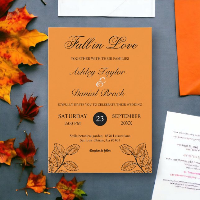 Rustic Fall Leaves Burnt Orange Autumn Wedding Invitation (Creator Uploaded)