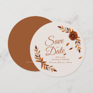 Rustic Fall Leaves Burnt Sienna Beige Wedding Save The Date