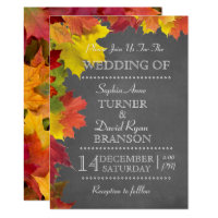 Rustic Fall Leaves Chalkboard Wedding Invitation