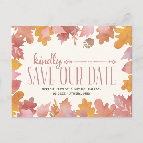 Rustic Fall Leaves Colorful Save the Date Announcement Postcard