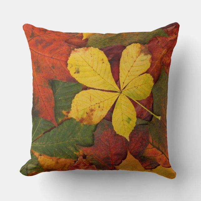 Rustic Fall Leaves Covering Ground Throw Pillow (Front)