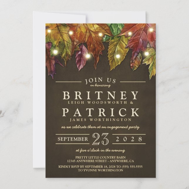 Rustic Fall Leaves Engagement Party Invitations (Front)